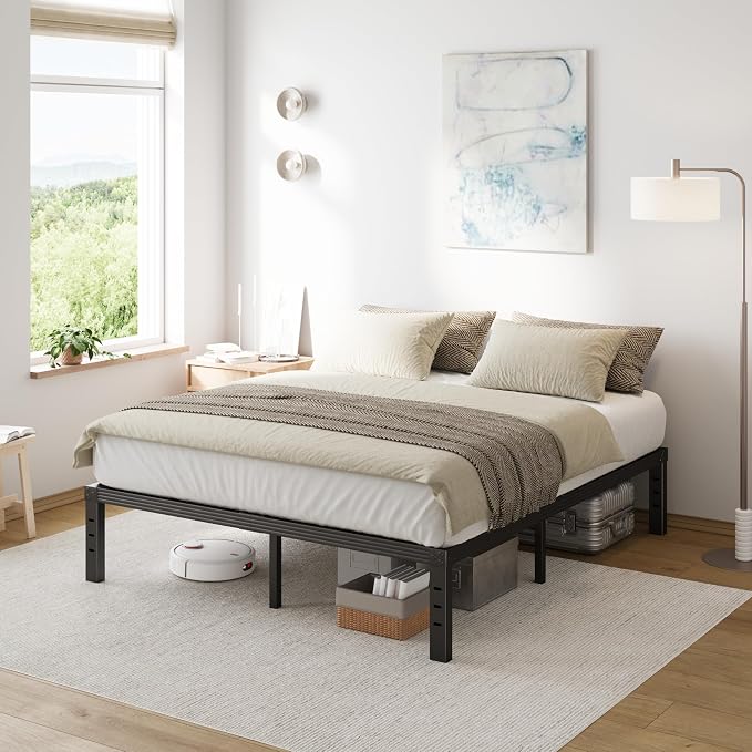 Full Size Bed Frame 14“ High Heavy Duty Metal Platform Bed Frame,Sturdy Steel Support,No Box Spring Needed,Noise-Free,Easy Assembly