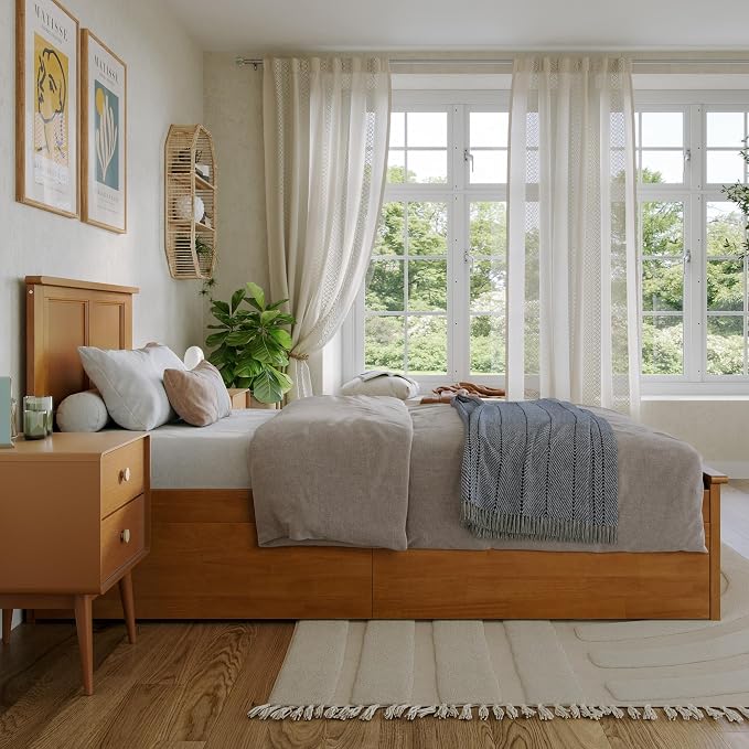 AFI, Madison Twin XL Platform Bed with Matching Footboard & Storage Drawers, Light Toffee