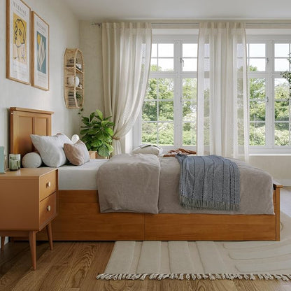 AFI, Madison Twin XL Platform Bed with Matching Footboard & Storage Drawers, Light Toffee