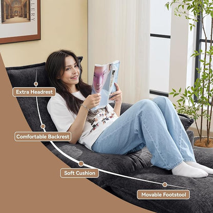 103'' Cloud Modern 3 Seater Couch with Detachable Headrest, Modular Sectional Sofa with Ottoman, Oversized L Shape Chenille Comfy Sofa with Armrests for Living Room, Dark Grey
