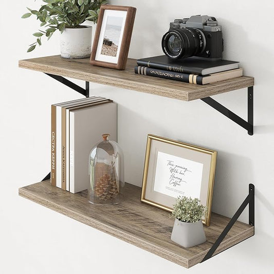 Axeman 12 Inch Deep Grey Floating Shelves 30 Inches Long | Rustic Grey Wood Wall Shelves Set of 2, Deep Wall Shelves for Bookshelf Living Room Bathroom Kitchen