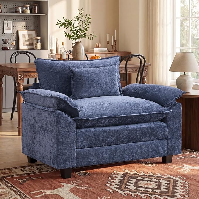 Oprisen Modular Sectional Sofa, Comfy Cloud Couch Sectional Sofa, Chenille Sofa Sleeper Deep Seat Sofa with Throw Pillows for Living Room (Blue, 53"- Single Seat)