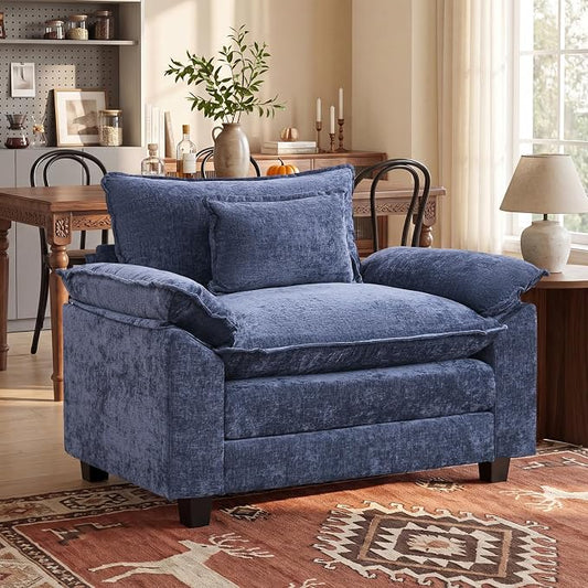 Oprisen Modular Sectional Sofa, Comfy Cloud Couch Sectional Sofa, Chenille Sofa Sleeper Deep Seat Sofa with Throw Pillows for Living Room (Blue, 53"- Single Seat)