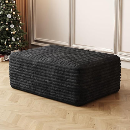 107" U Shaped Cloud Corduroy Couch with Ottoman, Comfy Sectional Boneless Couches for Living Room Bedroom, Deep Seat Sleeper Compression Sofa, No Assembly, Left Facing Chaise, Black