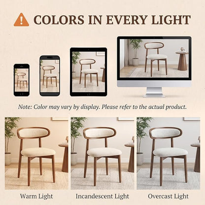 Wooden Dining Chairs Set of 4, Modern Fabric Upholstered Dining Room Chair, Kitchen Side Chairs, Farmhouse Dinner Chair with Curved Back for Kitchen, Beige