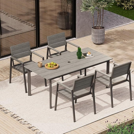 Outdoor Patio Dining Chairs Set of 2, 350LBS Capacity Aluminum Patio Dining Chairs with Armrests, Weather-Resistant for Lawn, Garden, Yard, Poolside and Indoor Use (Gray)