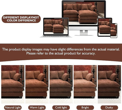 Ihanherry 146" U-Shaped Modern Sofa Modular Sectional Luxurious and Comfortable with 2 Ottoman, 6-Seat Chenille Deep Seat Sofa with 6 Pillows for Living Room, Bedroom and Apartment, Brick Red