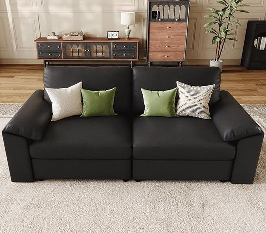 EASE MOOSE Loveseat Sofa for Living Room,Oversized Deep Seat Modular Sectional,Classic Comfy 2 Seater Sofas,Scratch Resistant Faux Leather Couch for Small Spaces, Black