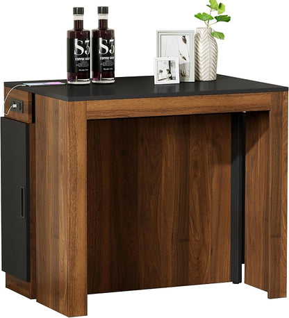 Transforming Table Extender for Dining Table, Pull Out Table, Transformer Console with Storage & Built-in Outlet, Folding Dining Table for 12, Walnut Black