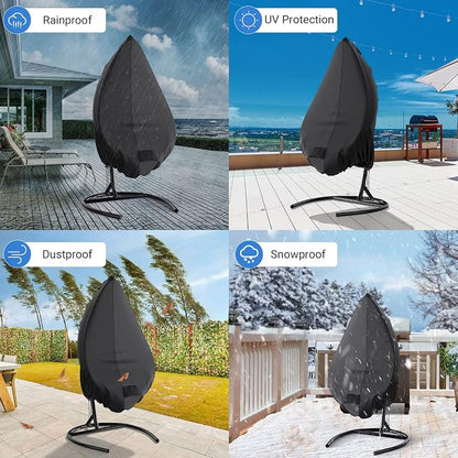 Patio Egg Chair Cover with Zipper and Air Vent, Mrrihand 420D Heavy Duty Outdoor Chair Cover Waterproof, Hanging Swing Chair Cover, 74.8”H x 45.3”W, Black, 1 Pack