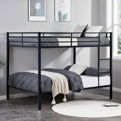 Full Over Full Bunk Bed, Metal Full Size Bunk Beds with Guardrail, Bunk Bed for Adults, Teens, Heavy Duty Bunk Beds Full Size,Safety Guardrail & Ladders, Space-Saving Design, No Box Spring Needed