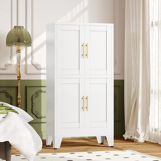 winiowa 47" Tall Kitchen Pantry Cabinet, Metal Storage Cabinet with Doors and Adjustable Shelves, White Freestanding Pantry Cabinet for Kitchen, Dining Room, Living Room, Laundry Room, Bathroom