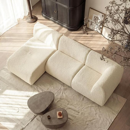 106" Curved Sectional Sofa with Chaise, Boneless 3 Seater Modular Couch, Reversible L-Shaped Couches with High-Density Foam, Modern Lounge Comfort Sherpa Sofas for Living Room – No Assembly, White