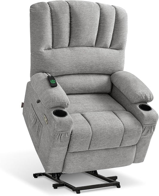 MCombo Power Lift Recliner Chair for Elderly, Lift Chair with Heat and Massage, USB &Type C Ports, Cup Holders, Fabric 7095 (Medium, Grey)