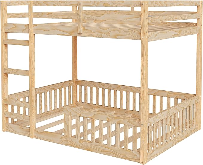 RUNNA Full Over Full Bunk Bed with Ladder, Guardrails,Natural | Full over full bunk bed with ladder,guardrails,solid wood,no box spring needed,bedrooms,guest rooms,dormitories, natural