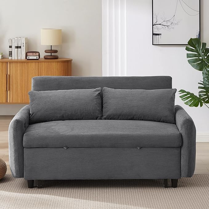 ERYE 57.5-Inch Loveseat Sofa with Pull Out Sleeper Couch Bed, Comfy Corduroy Upholstered Love Seat Sofa Convertible Sleeper Sofabed,Lounge Recliner Chaise Daybed | USB Charging Ports