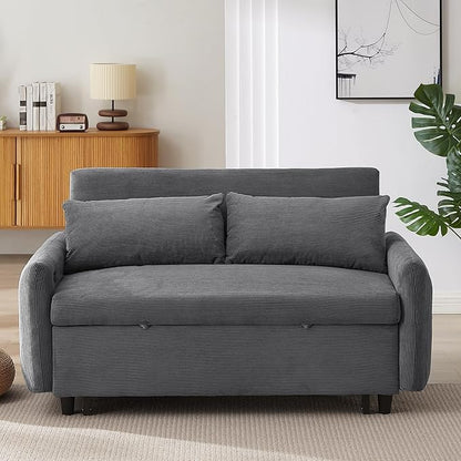 ERYE 57.5-Inch Loveseat Sofa with Pull Out Sleeper Couch Bed, Comfy Corduroy Upholstered Love Seat Sofa Convertible Sleeper Sofabed,Lounge Recliner Chaise Daybed | USB Charging Ports