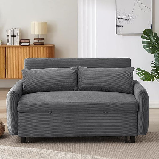 ERYE 57.5-Inch Loveseat Sofa with Pull Out Sleeper Couch Bed, Comfy Corduroy Upholstered Love Seat Sofa Convertible Sleeper Sofabed,Lounge Recliner Chaise Daybed | USB Charging Ports