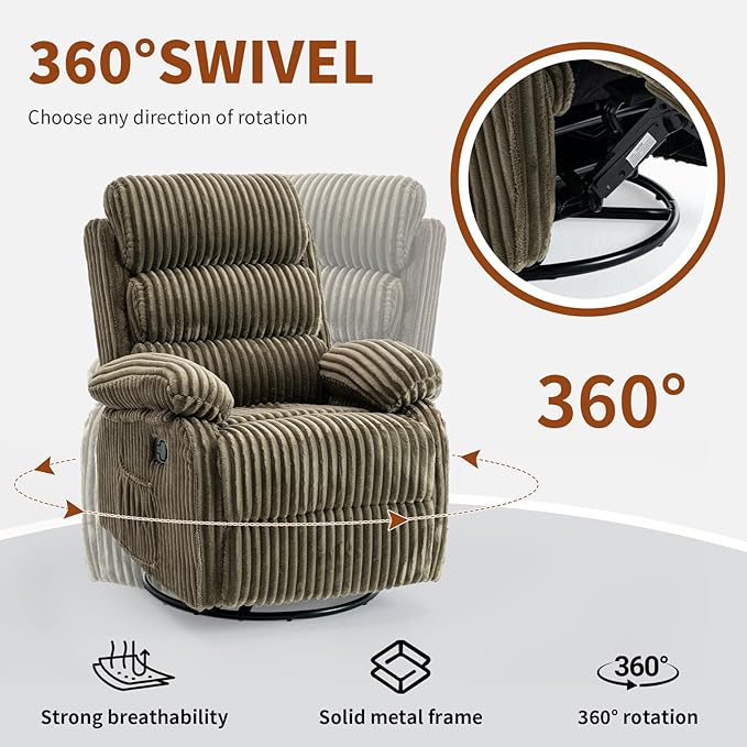 Plush-Soft Velvet 360° Swivel Rocking Chair Nursery Recliner - High Back Gliding Recliner Chair, Plush Footrest, Supportive Armrests & Side Storage Pocket, Ideal for Nursery & Living Room, Green