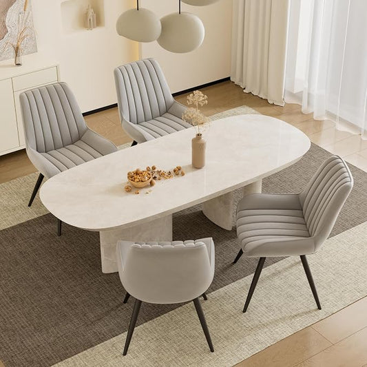 Mid Century Modern Dining Chairs Set of 4, Soft Cushion Upholstered Fabric, Light Grey