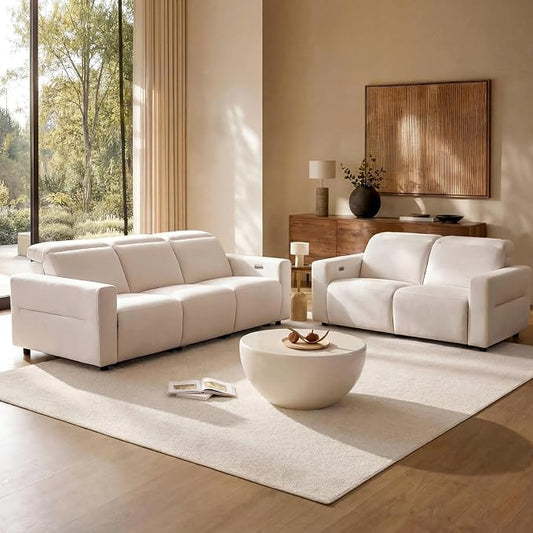 ModernMate Power Recliner Sofa Set with 3-Seater & Loveseat, Oversize Zero Gravity Modular Sectional Couch with Manual Adjustable Headrest, Zero Wall Hugger, USB & Type-C Ports, 27.6" Wide Seat, Beige