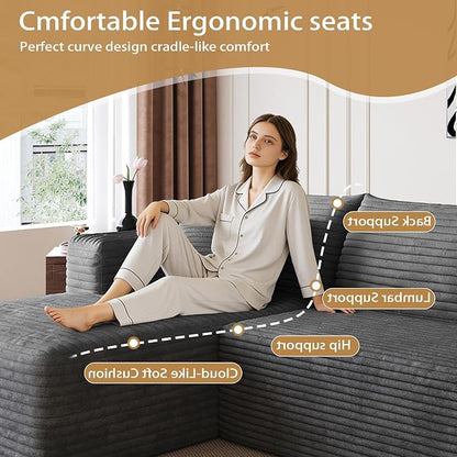 AUGOP 96" Sectional Couches for Living Room Modern Modular Sofa with L-Shape Couchs Upholstered Boneless Couch Deep Seat Sectional Couch with Chaise (Dark Grey, 96" Left Facing Chaise+2Seaters)