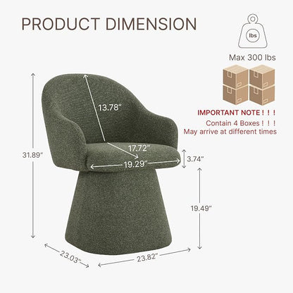 KISLOT Swivel Dining Chairs Set of 4, Upholstered Modern Barrel Dining Chairs with 360° Swivel Base, Chenille Velvet Fabric Accent Kitchen Chairs with Arms, Padded Dining Room Chairs, Green