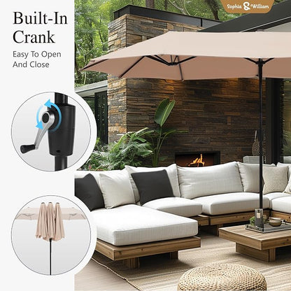 Sophia & William Patio Set with Umbrella Outdoor Dining Set for 6 with 13ft Umbrella Beige, 6 x Patio Chairs Brown, 1 Wood Like Outdoor Dining Table for Deck Lawn Garden (No Umbrella Base)
