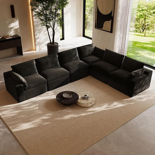 Novilla 133.8" Modular Cloud Couch, Modern Sectional Sofa with Smarts Coil® Support, Chenille Fabric, Upholstered Couch for Living Room Apartments Bedroom, No Assembly, 6 Seater, Dark Grey