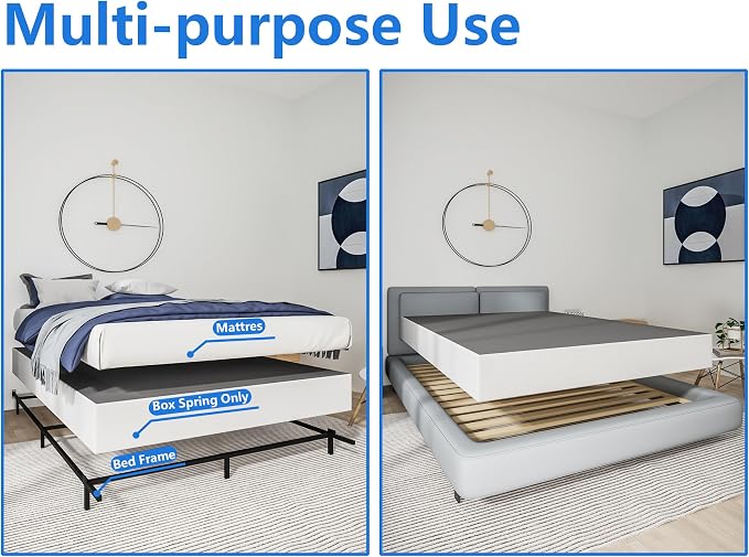 Qingzhou Box Spring King Bed Bases, 9 Inch High Metal King Size Box Spring Only, Heavy Duty Mattress Foundation with Fabric Cover, Easy Assembly, Quiet Noise Free, Non Slip, Black