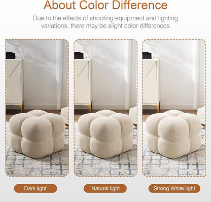 Zesthouse Square Pouf Ottomans Set of 2, Modern Backless Vanity Chair for Bedroom, Beige Linen Foot Rest for Couch, Upholstered Tufted Footstool, Poofy Fabric Ottoman Coffee Table for Living Room