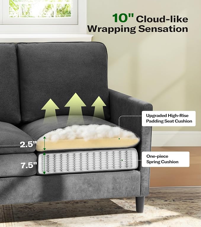 Welzona 3-Layers Cloud Loveseat Sofa, 51" Small Couch for Living Room, Bedroom - Tool-Free Assembly with Teddy Fabric Small Sofa - Grey - Futon Couch - Removable Washable Covers - 650lbs Capacity