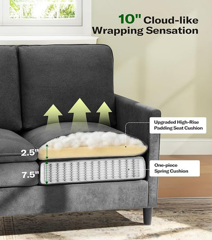 Welzona 3-Layers Cloud Loveseat Sofa, 51" Small Couch for Living Room, Bedroom - Tool-Free Assembly with Teddy Fabric Small Sofa - Grey - Futon Couch - Removable Washable Covers - 650lbs Capacity