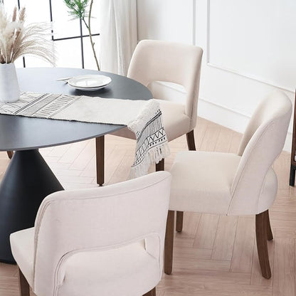 VKNOW Wooden Dining Chairs Set of 4, Modern Fabric Upholstered Dining Room Chair Kitchen Chairs, Farmhouse Dinner Chair for Kitchen Dining Room, Beige