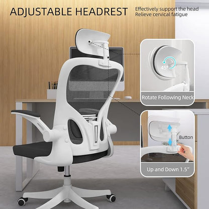Monhey Office Chair, Ergonomic Office Chair with Lumbar Support & 3D Headrest & Flip Up Arms Home Office Desk Chairs Rockable Computer Chair Multi-Angle from 90° to 130° with 350LBS CapacityChair