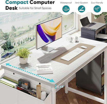 OLIXIS Computer Desk, 44 Inch Home Office Desks for Small Spaces, Writing Craft Study Gaming Table for Bedroom, Modern Computer Workstation with Storage Bag, All White