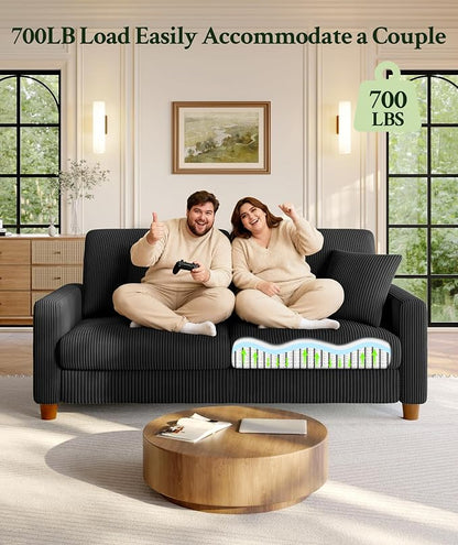 Welzona 70.2" Couches for living room, Comfy U Shaped Couch Black 7.1" Thicker Cushion, Sofas for Living Room Tool-Free Setup, Loveseat with Ottoman 7058lbs Support, Corduroy Couch for Bedroom, Office