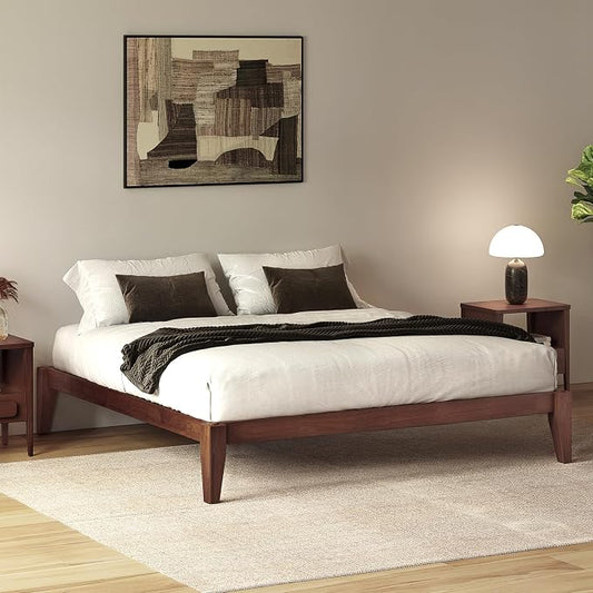 Thor Premium Solid Wood Bed Frame Queen, Japanese Joinery Bed Frame with Wood Slat Support, Platform Bed, No Box Spring Needed, Easy Assembly, Minimalist & Modern Style (Mahogany)