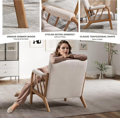 INZOY Accent Chairs Set of 2, Mid Century Modern Accent Chair with Wood Frame, Upholstered Reading Armchair with Corduroy Fabric, Accent Chair for Living Room Bedroom Apartment, Easy Assembly, Beige