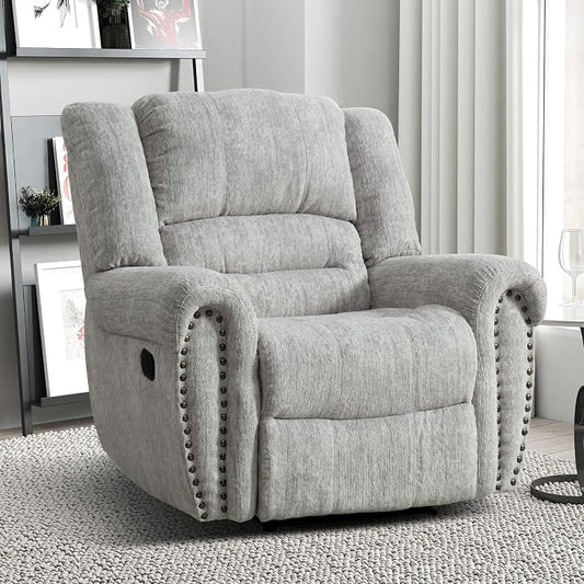 INZOY Recliner Chair, Heavy Duty Manual Reclining Sofa Single Lounge Sofa for Living Room, Home Theater Seating, Grey White