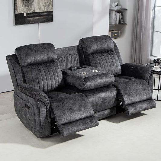 Zero Gravity Power Reclining Sofa with Adjustable Headrest, Electric Reclining Couch with Wireless Charge, USB Ports, Power Loveseat Recliner Sofa for Living Room (Grey-Sofa)