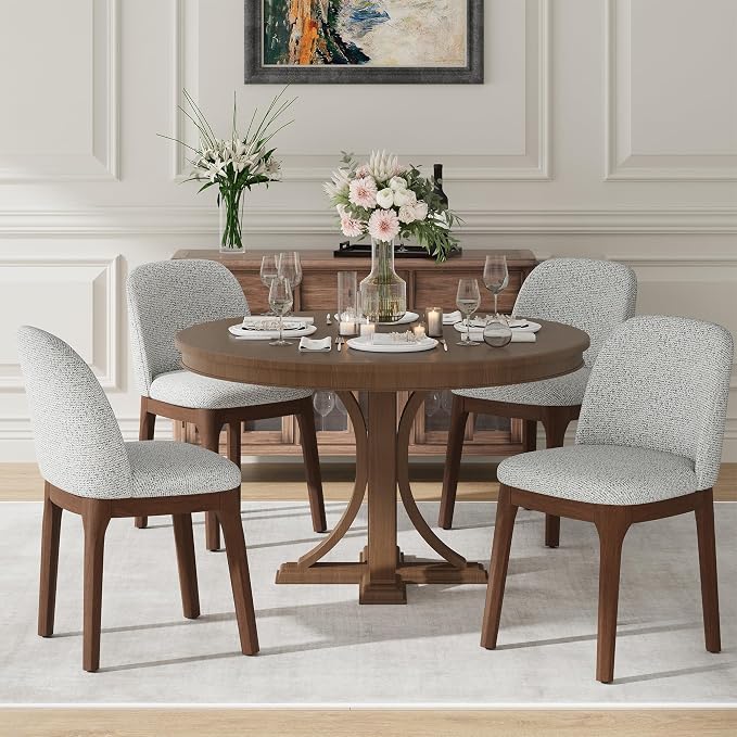 MALOL Upholstered Dining Chairs with Thickened Solid Wood Legs, Mid Century Modern Kitchen & Dining Room Chairs Set of 4, Comfortable Side Chairs for Dining Room, Kitchen, Light Grey