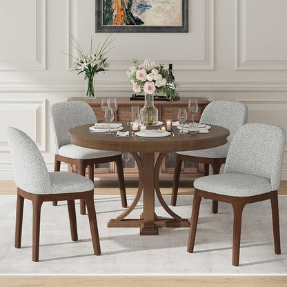 MALOL Upholstered Dining Chairs with Thickened Solid Wood Legs, Mid Century Modern Kitchen & Dining Room Chairs Set of 4, Comfortable Side Chairs for Dining Room, Kitchen, Light Grey