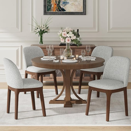 MALOL Upholstered Dining Chairs with Thickened Solid Wood Legs, Mid Century Modern Kitchen & Dining Room Chairs Set of 4, Comfortable Side Chairs for Dining Room, Kitchen, Light Grey