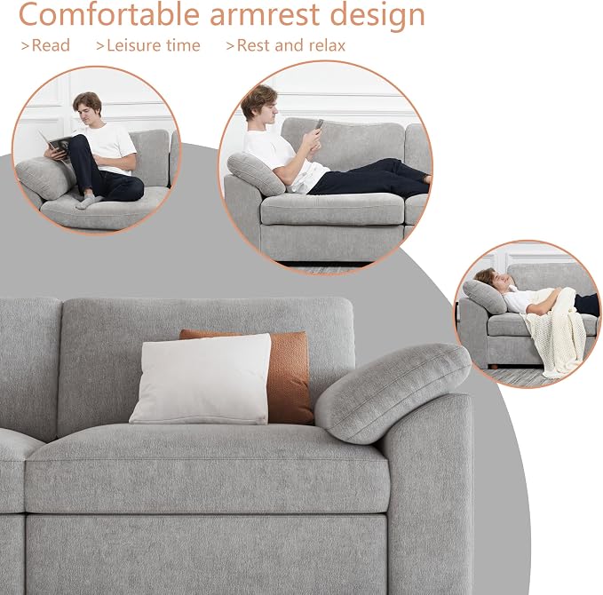EASE MOOSE Oversized L Shape Sectional Modular Sofa,Wide Deep seat Sectional Sofa,Comfortable Grey Cloud Modular Sofa