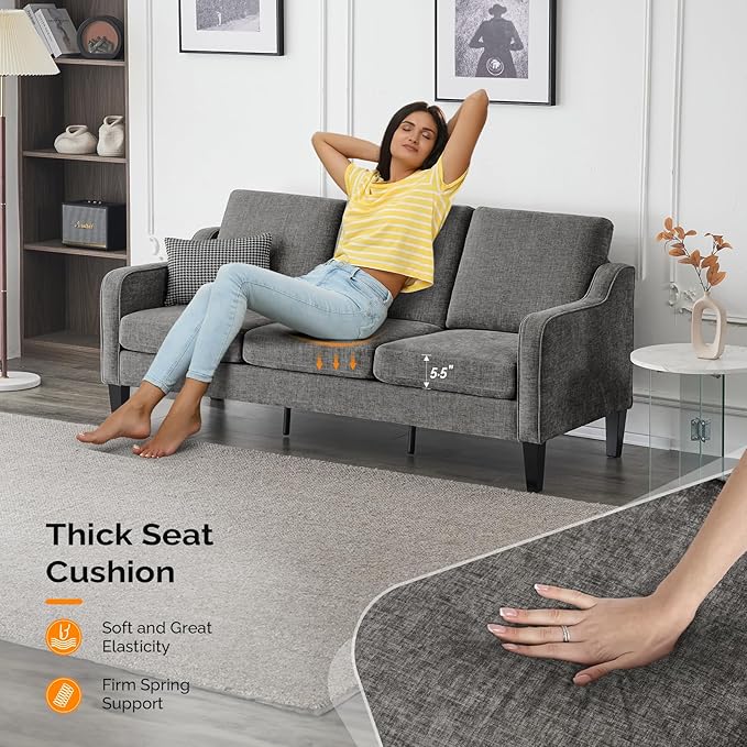 VINGLI Couches for Living Room Sofa 71" Small Couch Loveseat Sofa Mid-Century Modern Couch Grey Soft Chenille Couches Floor Sofa for Bedroom, Apartment, Lounge, Office