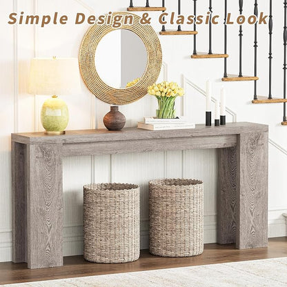 70.9 Inch Extra Long Console Table, Farmhouse Entryway Table with Thickened Base, Wood Sofa Table Behind Couch Table, Narrow Entry way Accent Table for Living Room, Hallway, Entrance, Foyer, Grey