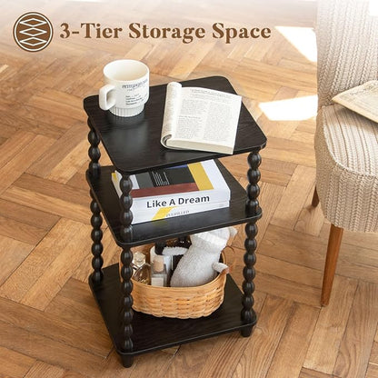 Fultyle Side Table, Small End Table with Storage Shelf, Vintage Nightstand Bedside Table for Living Room, Bedroom, Office and Small Spaces (Black)