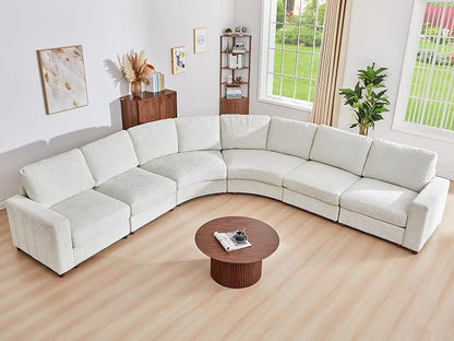 ORRD Oversized Curved Sectional Sofa, Convertible L Shaped Couch with Deep Seat, Boucle Modular Sectional Sofa with Pillows, Curved Chenille Comfy Corner 6 Seat Couch for Living Room, White