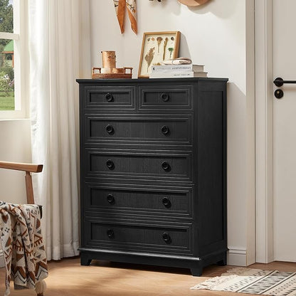 Joaxswe Farmhouse 6 Drawer Dresser for Bedroom, 41" Tall Small Dressers & Chest of Drawers, Rustic Wood Dresser with Metal Handle, Storage Organizer Closet for Living Room, Hallway, Entryway